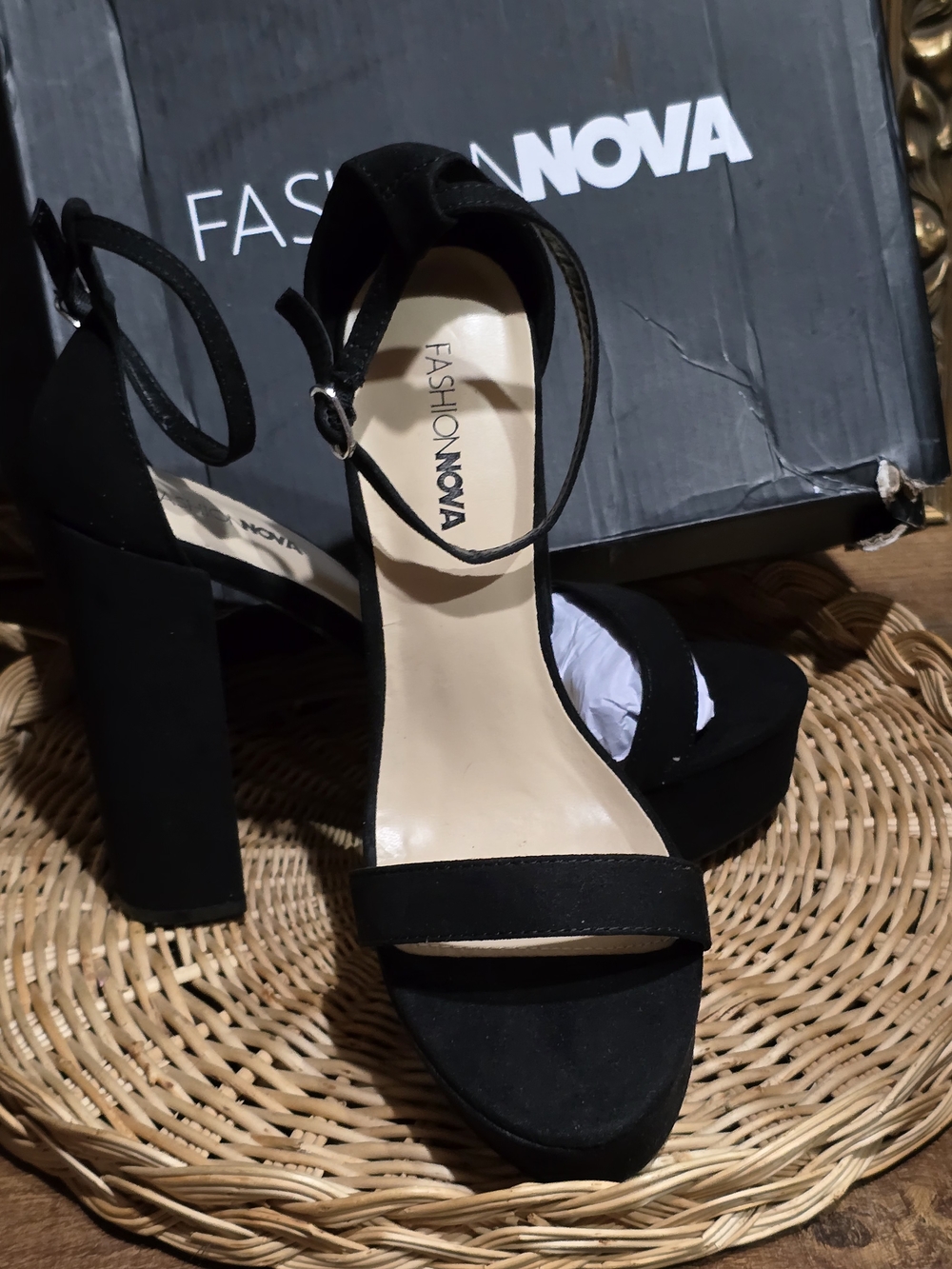 Fashion Nova Black Platform Block Heel Sandals